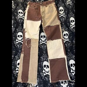 Jaded London Patchwork Denim Jeans W25 Brown Beige Distressed Y2K Grunge NWT